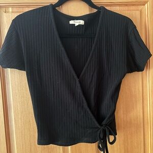 Madewell Black Ribbed Wrap Top